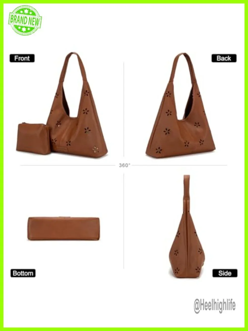 Faux Leather Hobo Bag with Magnetic Closure and Pouch